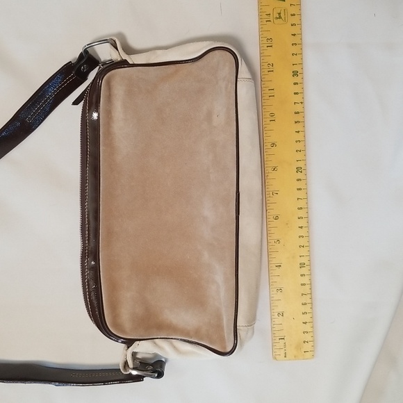 Francesco Biasia Leather Suede Shoulder Bag Cream and Brown Dark Brown Detail - Picture 3 of 8